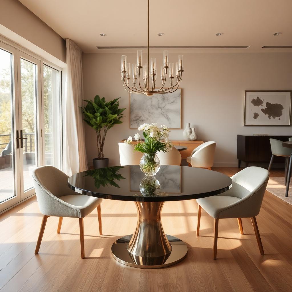 Round glass table top on a modern dining table — Headlands Glass in Ballina, NSW